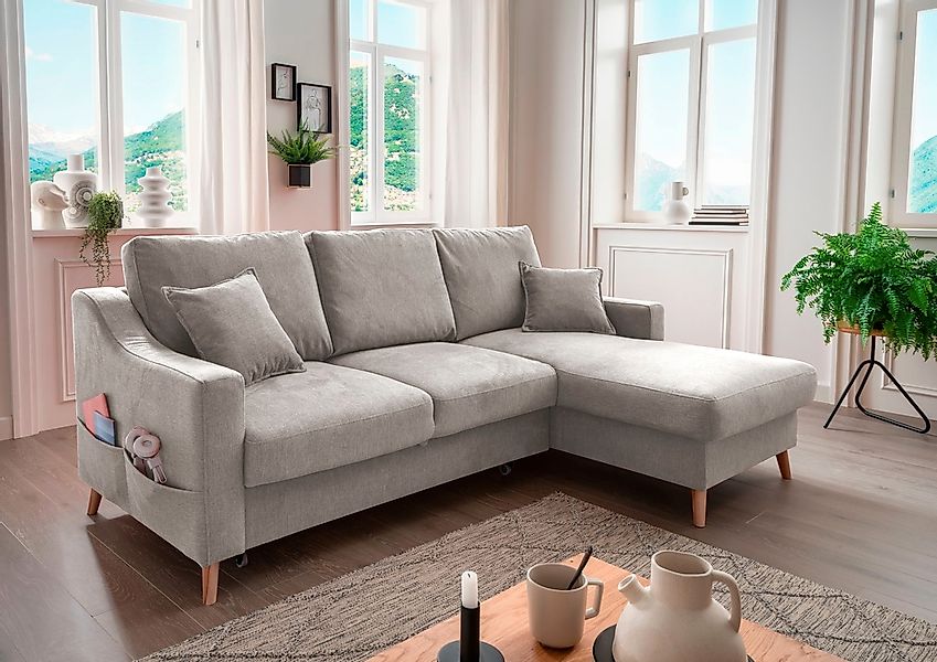 INOSIGN Ecksofa "Valentina L-Form", 2 Zierkissen, mit Seitentasche, auszieh günstig online kaufen