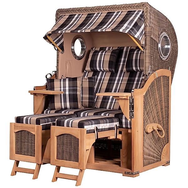 bene,iving Strandkorb Komplettset Ammersee Teak Bullauge PE Grau Modell 583 günstig online kaufen