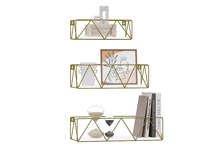 EUGAD Wandregal, 3-tlg., Hängeregal Weiß Golden, mit Metallrahmen günstig online kaufen