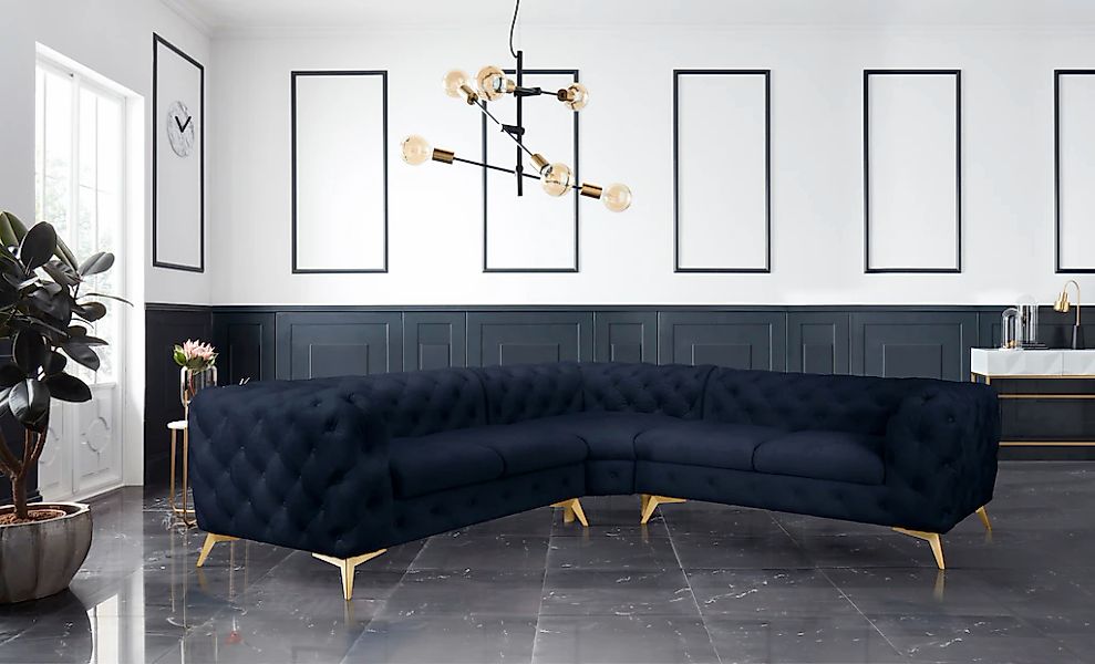 Leonique Chesterfield-Sofa »Ecksofa GLYNIS L-Form mit Wellenunterfederung, günstig online kaufen