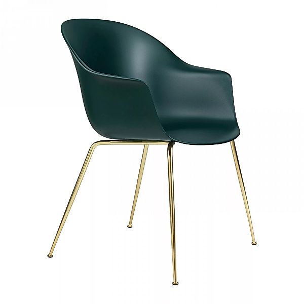 Gubi - Bat Dining Chair Gestell Messing - dunkelgrün/Sitzschale Polypropyle günstig online kaufen