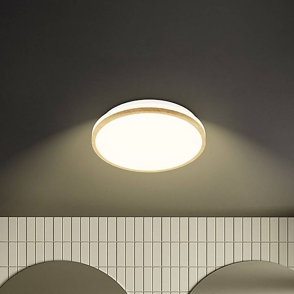LED-Deckenleuchte Acorus, Ø 28 cm, weiß/holzfarben, IP44 günstig online kaufen