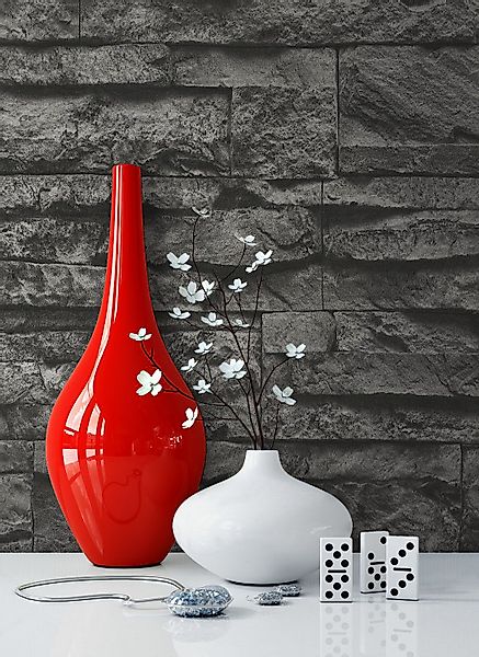 Newroom Vliestapete, Steintapete Schwarz Ziegelstein Backstein günstig online kaufen