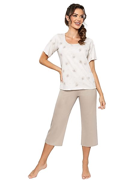 Donna Capri-Pyjama 3/4 Schlafanzug in Natur-Tönen günstig online kaufen