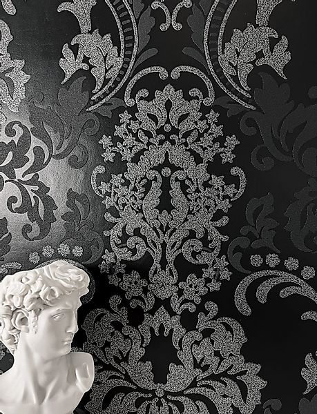 Newroom Vliestapete, Schwarz Barocktapete Barock Glänzend günstig online kaufen