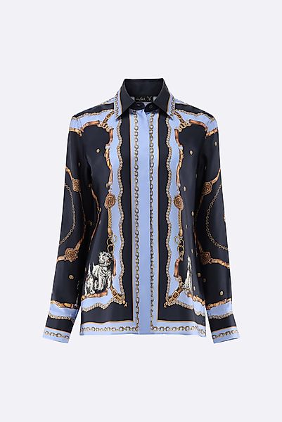 Hemdbluse aus Seide mit platziertem Druck günstig online kaufen