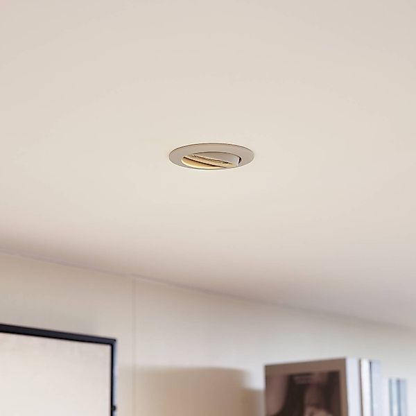 Prios Deckeneinbauleuchte Fibur, beige, Zink, Ø 8,2 cm, 3er günstig online kaufen