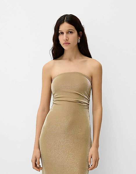 Bershka Bandeau-Midikleid Mit Metallisiertem Garn Damen Xs Gold günstig online kaufen