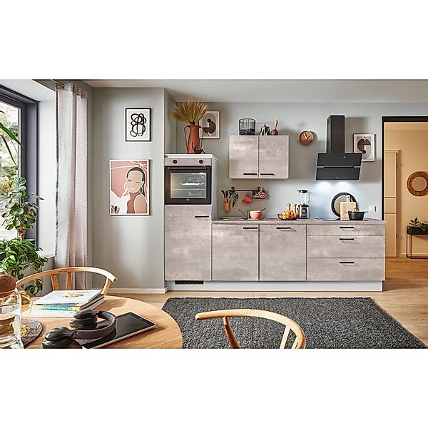 pino Küchenzeile 250 cm Beton Perlgrau Anschlag,inks 1 Geräteschrank günstig online kaufen