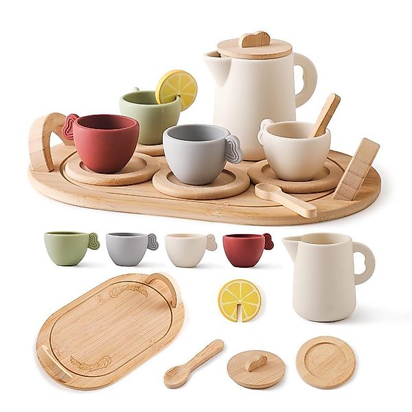 CLTYQ Spielgeschirr Holz-Tee-Set für kleine,14 Teile,Teekannen-Set günstig online kaufen