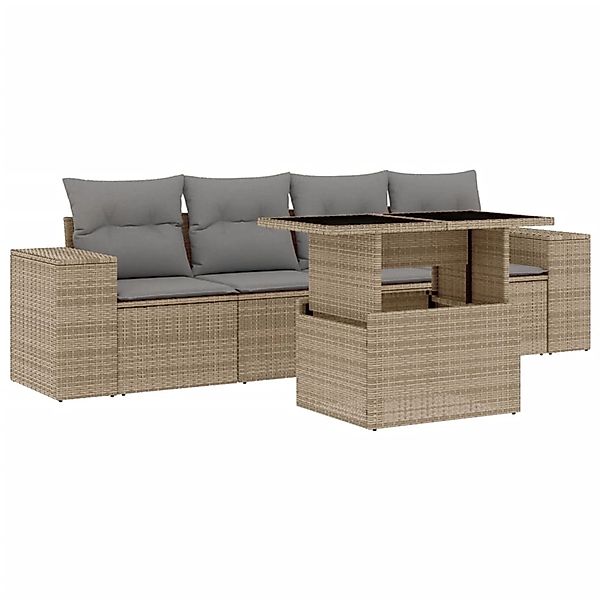 vidaXL 5-tlg Garten-Sofagarnitur mit Kissen Beige Poly Rattan Modell 240 günstig online kaufen