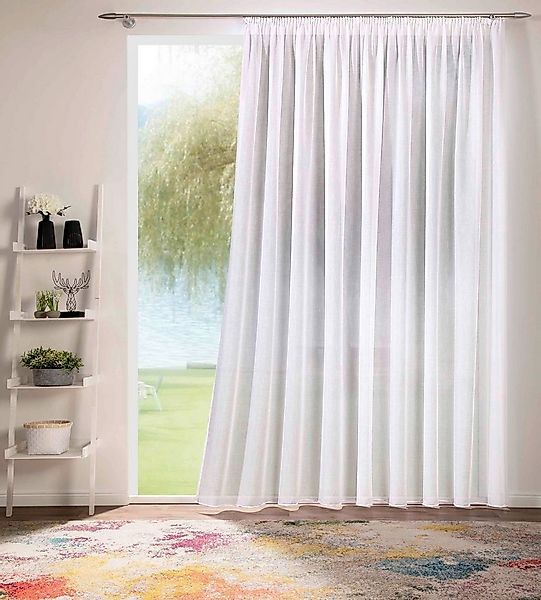 DecoHome24 Gardine Voile mit Effekt Weiß (1 St), Kräuselband, halbtranspare günstig online kaufen