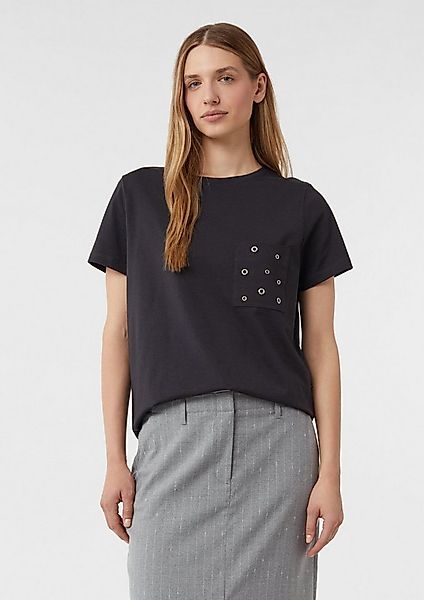 comma Kurzarmshirt T-Shirt T-Shirt mit Brusttasche und Nieten-Details günstig online kaufen