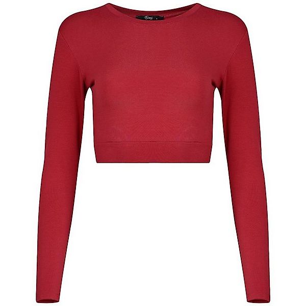 Evoni Crop-Top Damen Langarmshirt Baumwolle Bauchfrei günstig online kaufen