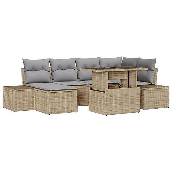 vidaXL Loungesofa Garten-Sofa-Set 7-teilig Beige, Grau Rattan, Polyester Re günstig online kaufen