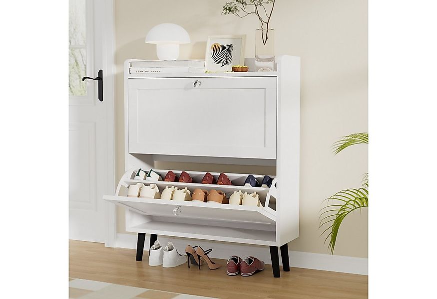 VOWNER Schuhschrank mit 2 Klappen, Schuhregal Schuhkipper Schmal günstig online kaufen