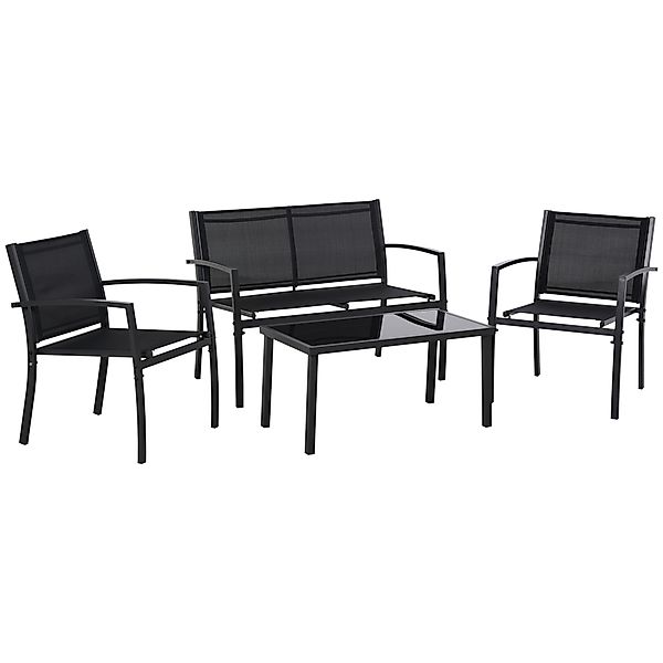 Outsunny Garten-Loungeset, 4-teilig mit 1 Tisch, 2 Gartenstühlen und 1 Bank günstig online kaufen