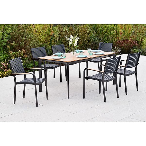 Merxx Paliano Set 7-tlg. 6 Stapelsessel Gartentisch 156 x 90 cm Stahl/Kunst günstig online kaufen