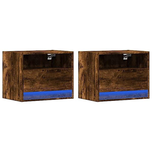 vidaXL Nachttisch Wand-Nachttisch mit LED-Leuchten Räuchereiche günstig online kaufen