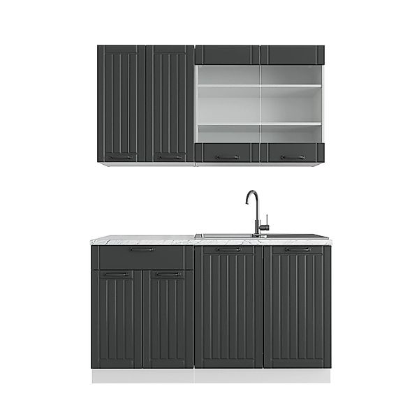 Vicco Fame-Line Singleküche Anthrazit Landhaus/Weiß 140 cm AP Marmor günstig online kaufen