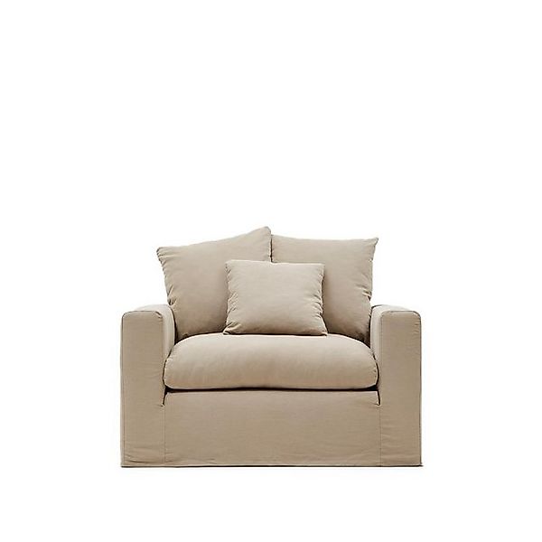 Natur24 Sofa Sessel Nora 140 x 68 x 104 cm Leinen Baumwolle Taupe günstig online kaufen