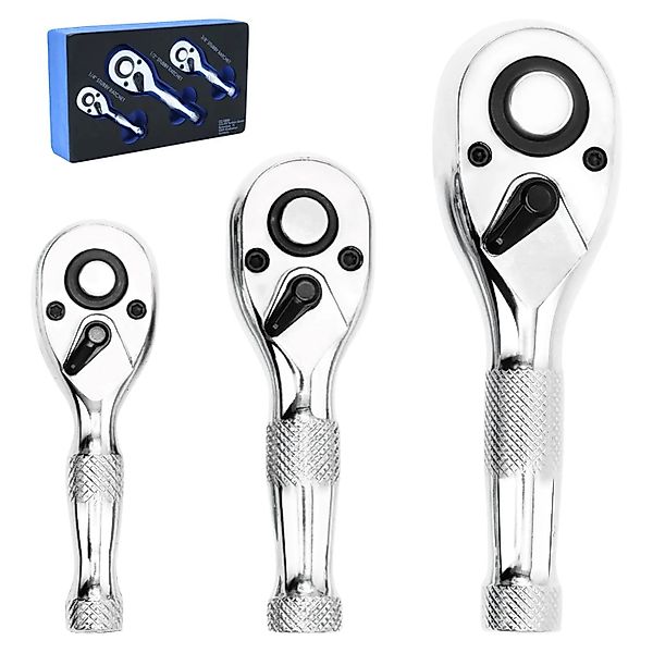 CCLIFE Umschaltknarre Set 3 tlg 1/2 3/8 1/4 Zoll 72 Zähne CrV Stahl Werkzeu günstig online kaufen