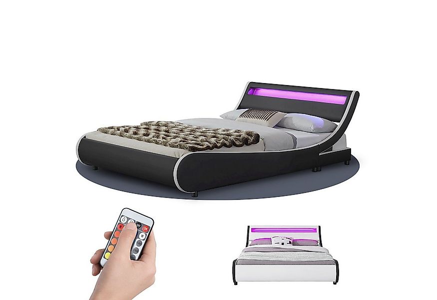 Juskys Polsterbett Valencia, 180x200 cm, mit Matratze und LED-Leiste, Beleu günstig online kaufen