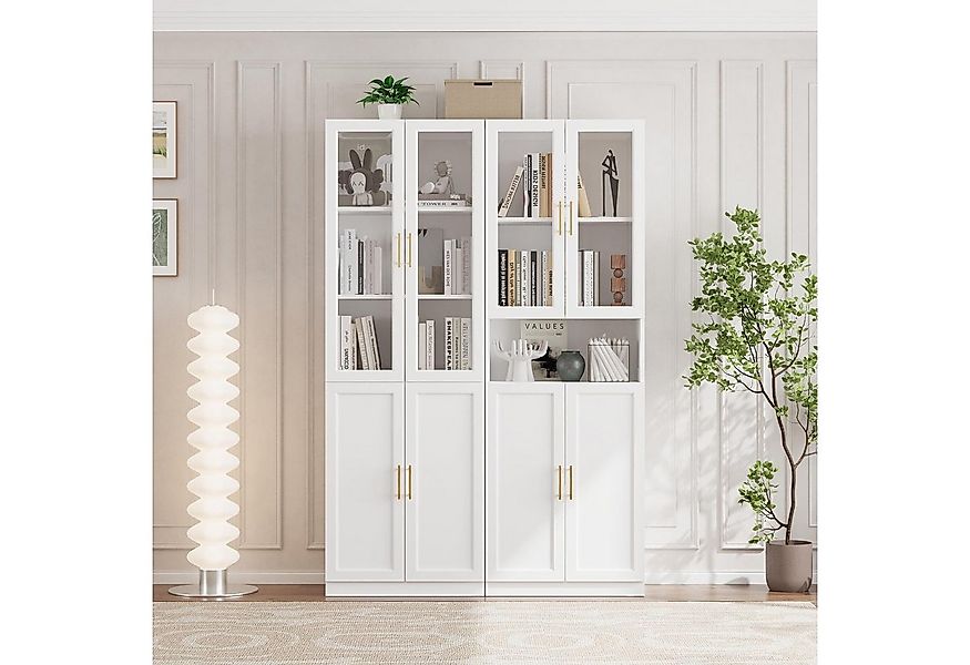 VOWNER Bücherregal mit Glastüren, modernes Großes Aufbewahrungsvitrinen-Set günstig online kaufen