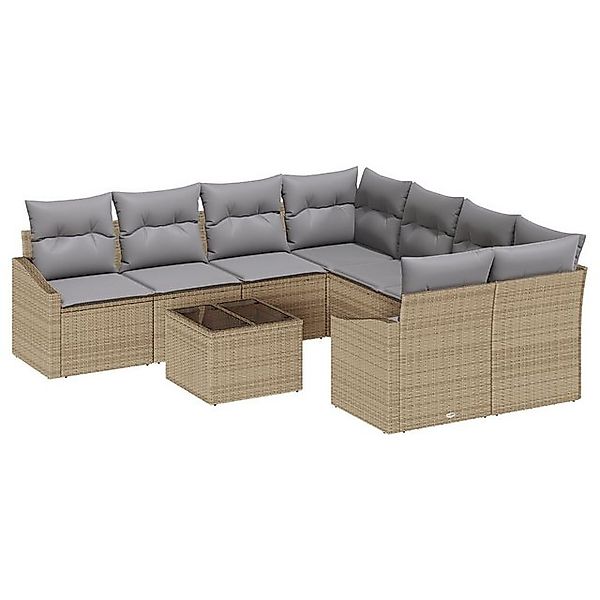vidaXL Loungesofa 9-teiliges Garten-Sofa-Set mit Kissen Beige Poly Rattan, günstig online kaufen