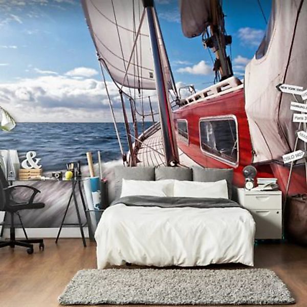artgeist Fototapete Ein Boot auf hoher See mehrfarbig Gr. 250 x 193 günstig online kaufen