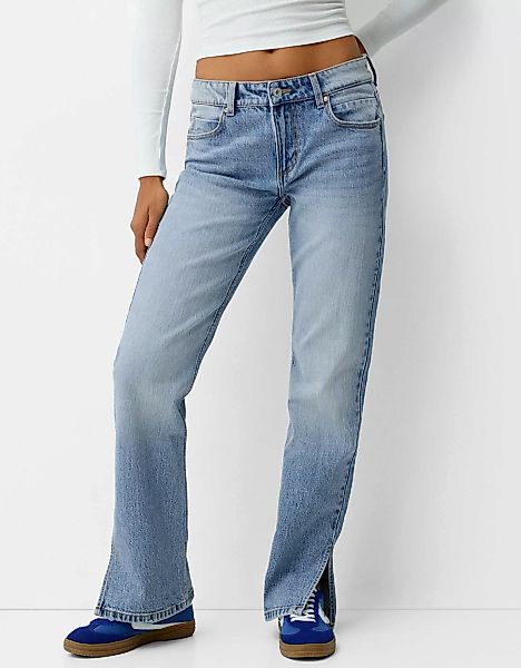 Bershka Jeans-Schlaghose Mit Seitlichem Schlitz Damen 32 Ausgewaschenes Bla günstig online kaufen