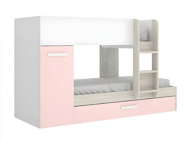 Etagenbett Ausziehbett mit Stauraum - 3x 90 x 190 cm - Weiß, Naturfarben & günstig online kaufen