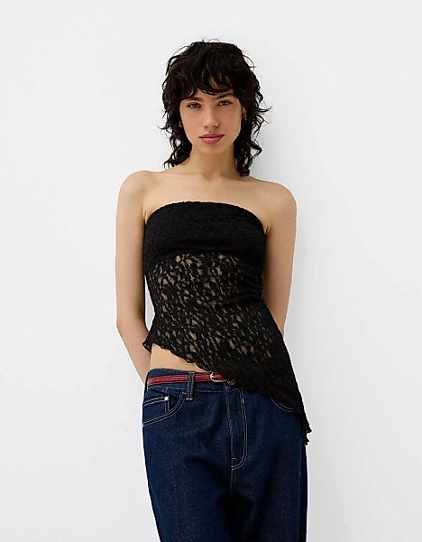 Bershka Rustikales Bandeau-Top Damen S Schwarz günstig online kaufen