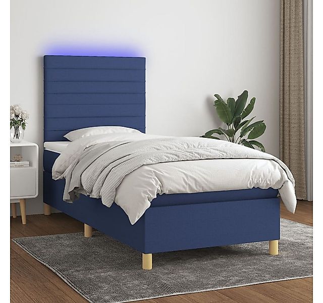 vidaXL Boxspringbett (100 x 200 cm, Streifen Horizontal, Blau), mit LED günstig online kaufen