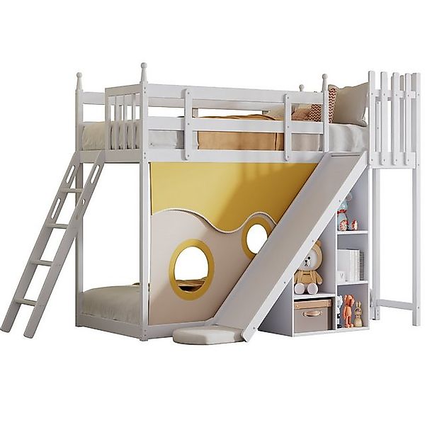 HAUSS SPOLE Etagenbett 90x200cm mit Bettvorhang, Rutsche und Regal, Rahmen günstig online kaufen