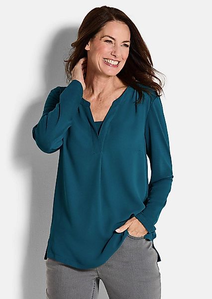GOLDNER Shirtbluse Kurzgröße: Elegantes Chiffonshirt, Jersey-Details günstig online kaufen