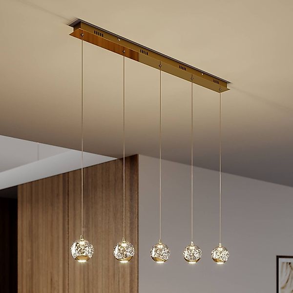 Lucande LED-Pendellampe Hayley, 96 cm, 5-flg., gold, Glas günstig online kaufen
