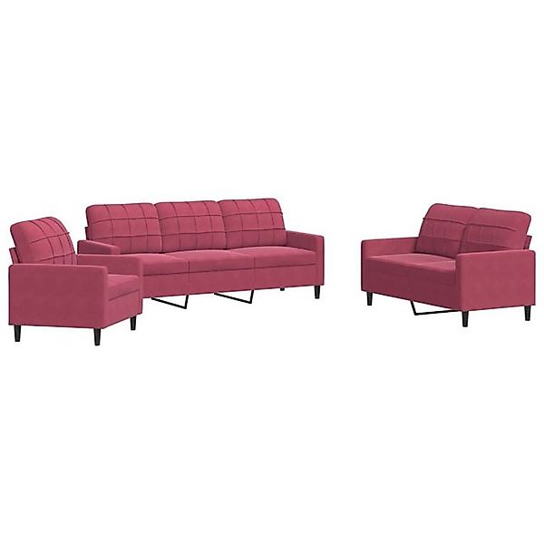 vidaXL Sofa 3-tlg. Sofagarnitur mit Kissen Weinrot Samt günstig online kaufen