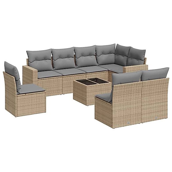 vidaXL 9-Tlg Garten-Sofagarnitur mit Kissen Beige Poly Rattan 3219069 günstig online kaufen