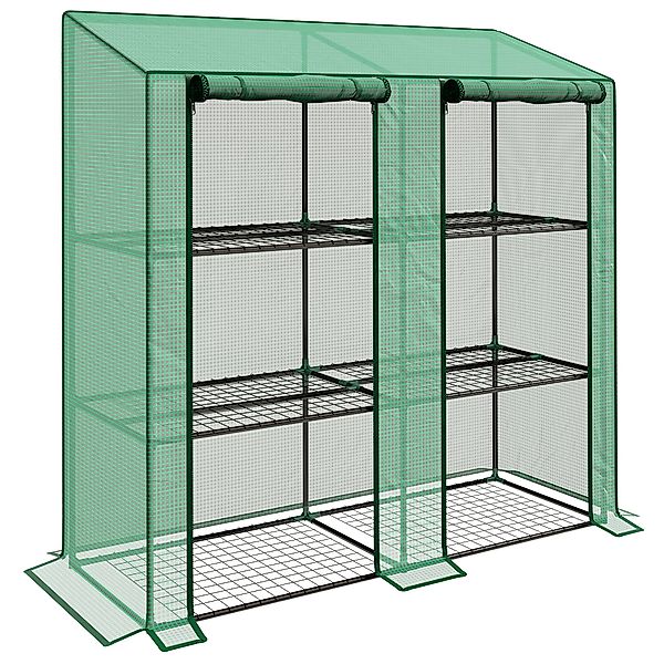 Outsunny Gewächshaus mit Regale Doppeltüren Pultdach, winterfest Foliengewä günstig online kaufen