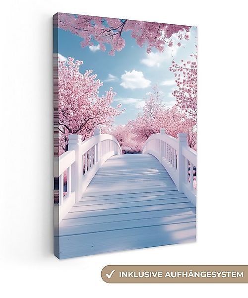 OneMillionCanvasses® Leinwandbild Brücke - Kirschbäume - Weiß, Fotodruck (1 günstig online kaufen