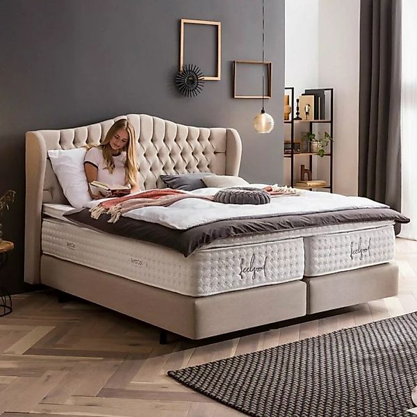 BettCo Boxspringbett Maison (in Beige Webstoff, 160 x 200 cm), Chesterfield günstig online kaufen