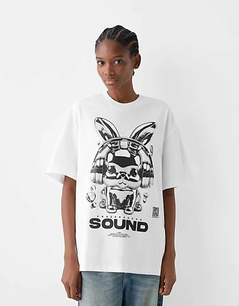 Bershka Shirt Bershka Wearable Art Im Boxy-Fit Mit Print Damen Xxs Weiss günstig online kaufen