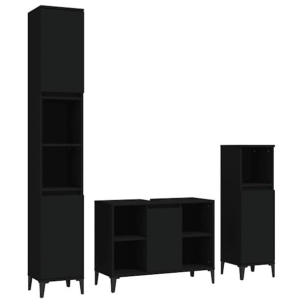 vidaXL 3-tlg. Badmöbel-Set Schwarz Holzwerkstoff Modell 10 günstig online kaufen