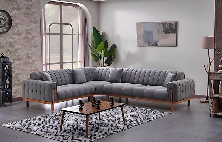 JVmoebel Ecksofa Grau Ecksofa L Form Wohnzimmer Textil Design Modern Möbel günstig online kaufen