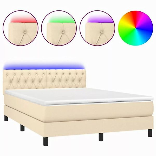 vidaXL Boxspringbett Boxspringbett mit Matratze LED Creme 140x200 cm Stoff günstig online kaufen