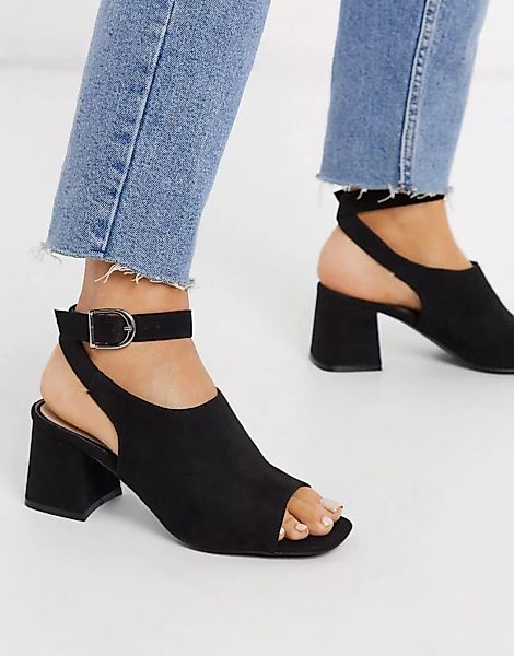 Miss Selfridge – Sandalen mit Blockabsatz und Zierausschnitten in Schwarz günstig online kaufen
