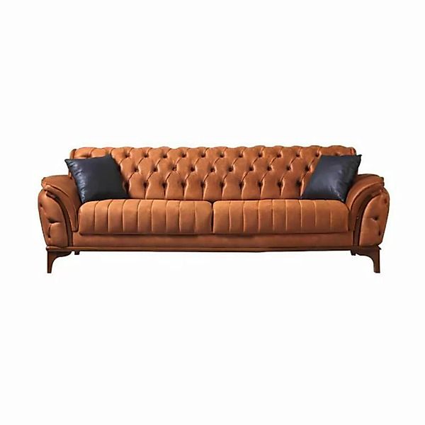 JVmoebel 3-Sitzer Oranger Chesterfield 3-Sitzer Wohnzimmer Luxus Sofa Moder günstig online kaufen