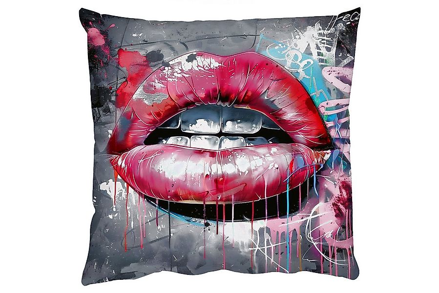 MuchoWow Dekokissen Lippen - Leuchtendes Rosa - Graffiti - Farbstreifen, Zi günstig online kaufen