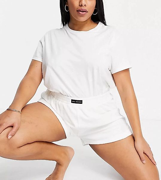 Public Desire Curve – Pyjama-Shorts aus Frottee in gebrochenem Weiß günstig online kaufen